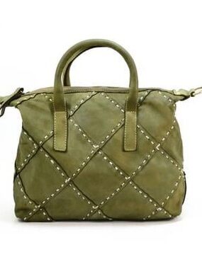 MADE IN ITALY LEATHER Quilted Satchel Handbag - Women Bags